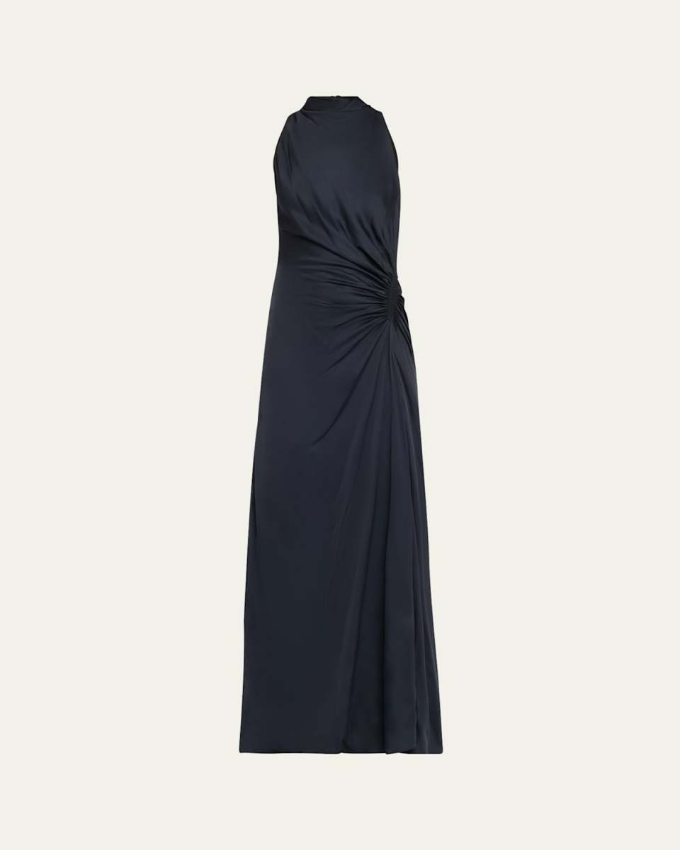 Inez Pleated High-Neck Gown